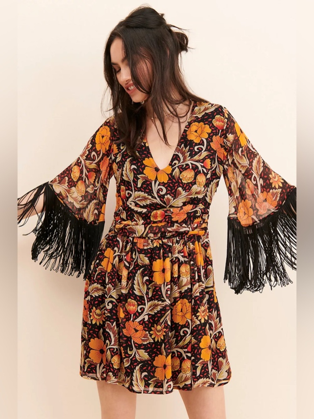 VERB Floral Fringe Mini Dress